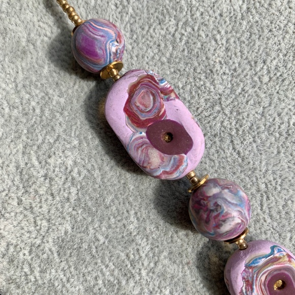 Handmade Polymer Clay Necklace Purple Swirl OOAK - Picture 7 of 15
